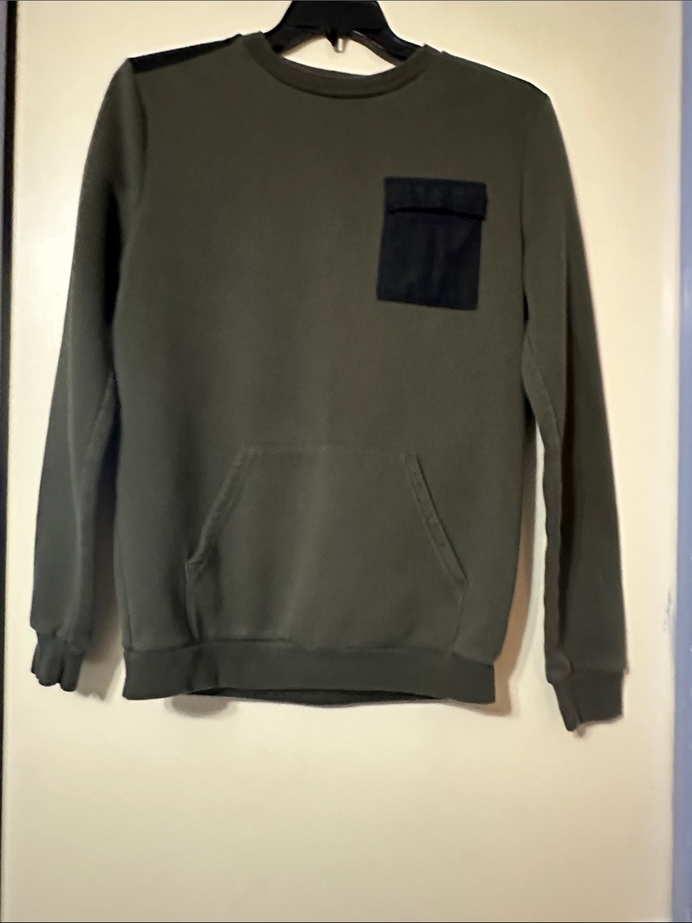 Men's Supply and Demand Olive Crewneck Sweatshirt with Contrast Chest Pocket